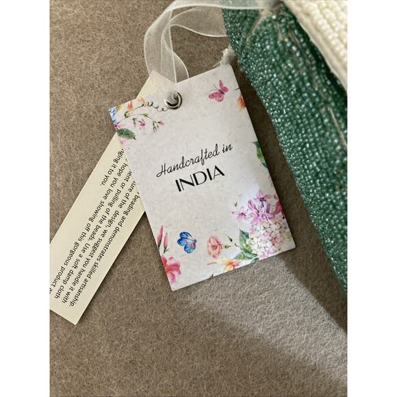 Viral Handcrafted In India Beach Sun Beaded Bag Purse New Aqua Ivory - Picture 5 of 10